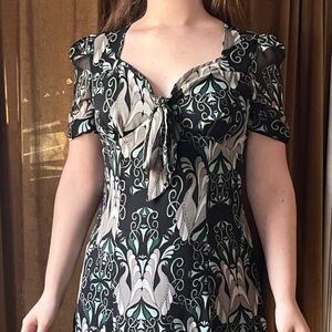 Voodoo Vixen Black and Green Art Deco Midi Dress